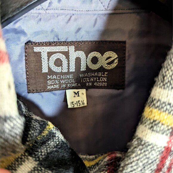 Men's Vintage TAHOE Wool Blend Plaid Flannel Shirt Tartan Check Stretch Western - Picture 5 of 5